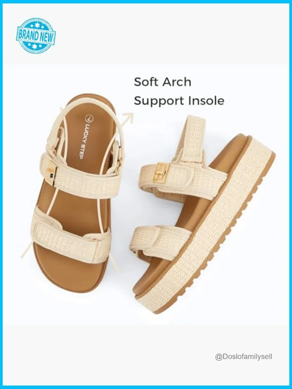 Raffia Platform Wedge Sandals Open Toe Slingback Adjustable Double Strap Summer